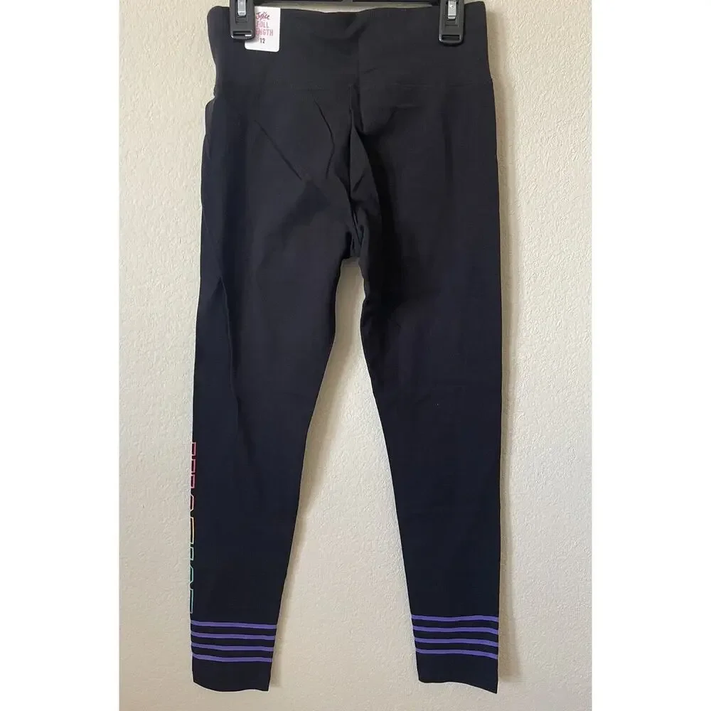 Lot Of 2 Justice Black Gray Striped High Waist Full Length Leggings Size 12